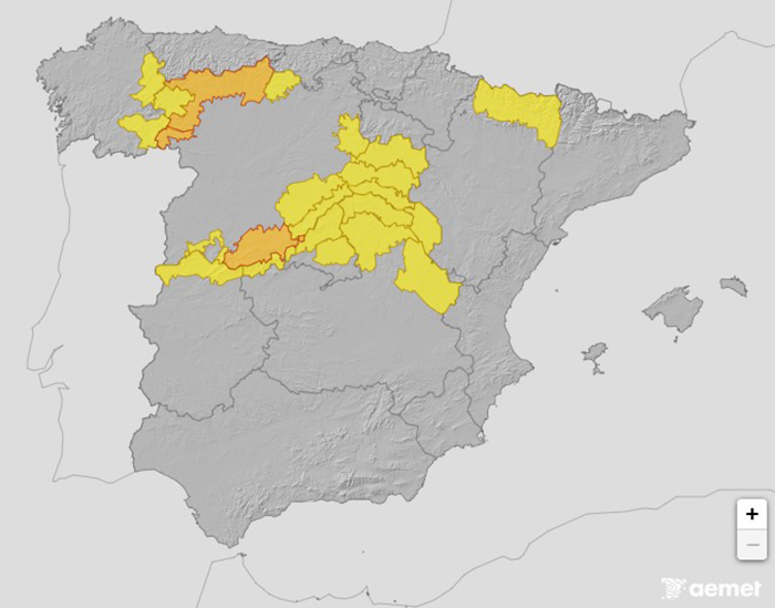 Mapa con previsi&oacute;n de nieve