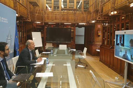 El ministro de Justicia, Juan Carlos Campo, durante la videoconferencia