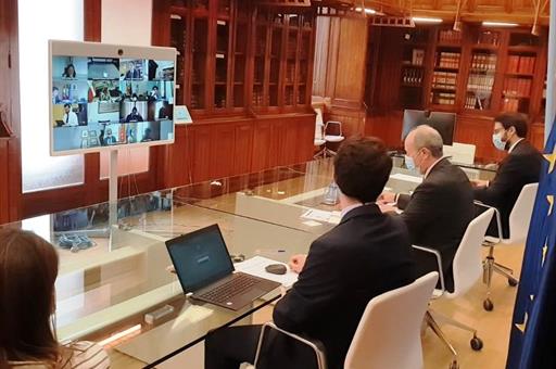 El ministro de Justicia, Juan Carlos Campo, durante la videoconferencia