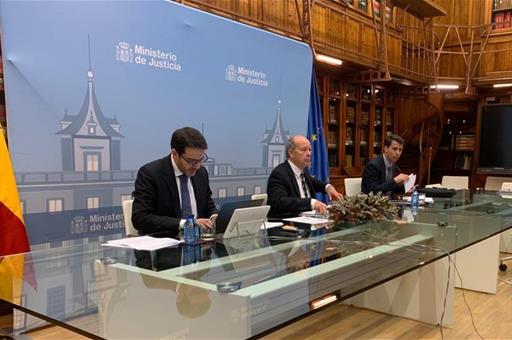 El ministro de Justicia, Juan Carlos Campos, durante una videoconferencia por la crisis del COVID-19