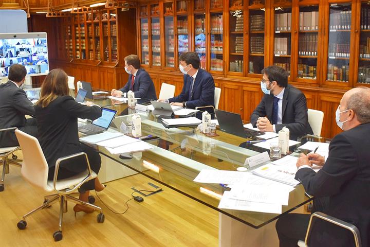 El ministro Juan Carlos Campo, presidiendo la Conferencia Sectorial de Justicia, telemática El ministro Juan Carlos Campo, presidiendo la Conferencia Sectorial de Justicia, telemática
