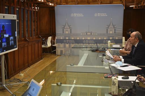 El ministro de Justicia, Juan Carlos Campo, durante la videoconferencia