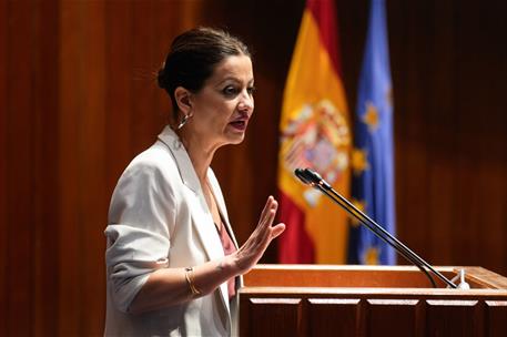 La ministra de Juventud e Infancia, Sira Rego, durante la jornada 'Hacia una Prestación Universal por Crianza' 