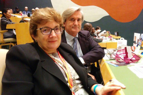 4/11/2016. Foto de Concepción Escobar en su reelección como miembro de la Comisión de Derecho Internacional.