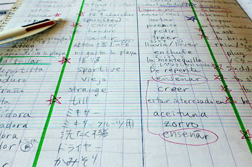 Cuaderno con palabras en varios idiomas