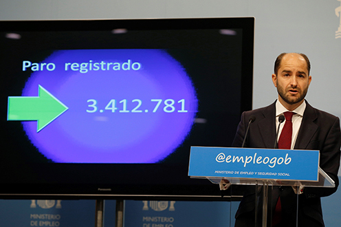 El secretario de Estado de Empleo, Juan Pablo Riesgo, durante la presentación de los datos de paro y afiliación (Foto: EFE)