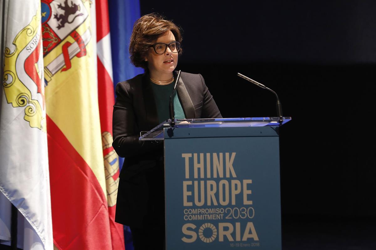16/01/2018. Sáenz de Santamaría inaugura las Jornadas "Think Europe Compromiso 2030". La vicepresidenta del Gobierno y ministra de la Presid...