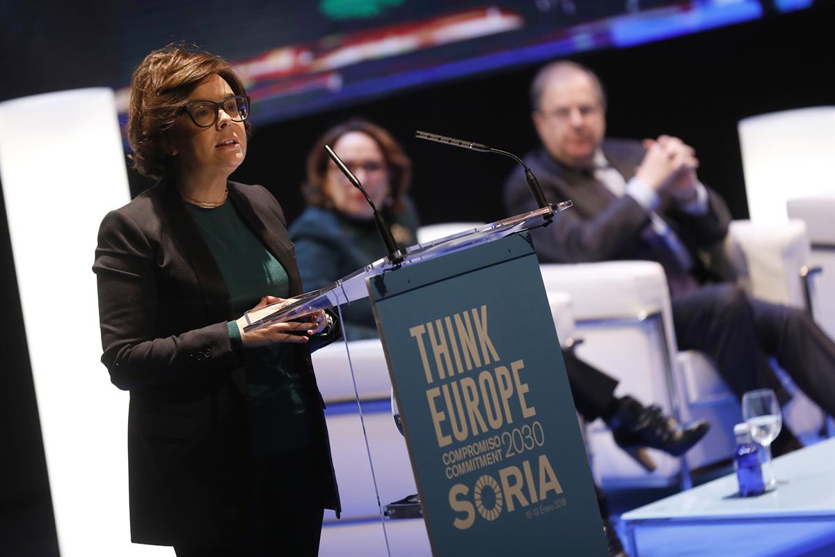 16/01/2018. Sáenz de Santamaría inaugura las Jornadas "Think Europe Compromiso 2030". La vicepresidenta del Gobierno y ministra de la Presid...