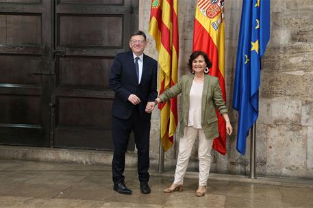 14/06/2018. Carmen Calvo se reúne con Ximo Puig. La vicepresidenta del Gobierno, Carmen Calvo, posa junto al presidente de la Generalitat Va...
