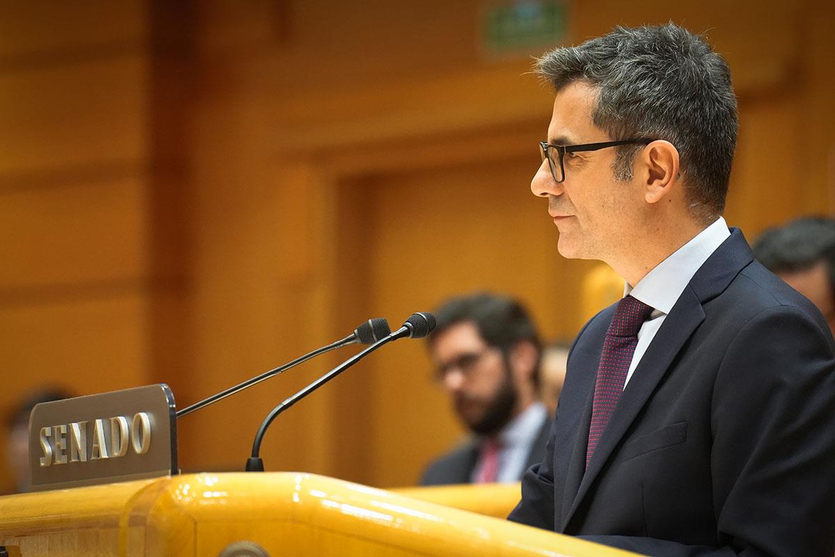 Félix Bolaños, durante su intervención el el pleno del Congreso que se celebra en el Senado