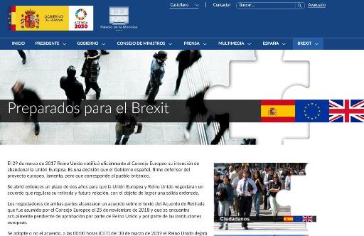 Imagen de la portada sobre el Brexit en la web de La Moncloa