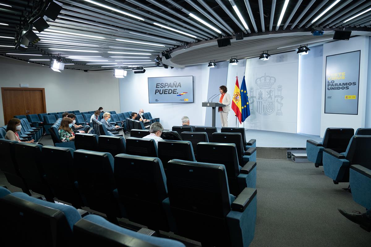 2/09/2020. Rueda de prensa de María Jesús Montero. La ministra de Hacienda y portavoz del Gobierno, María Jesús Montero, comparece en la sal...