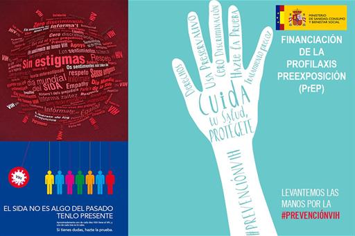Collage de diferentes carteles de campañas de prevención del VIH