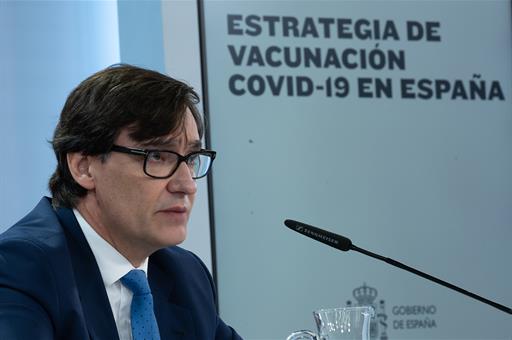 Rueda de prensa del ministro de Sanidad, Salvador Illa, para actualizar la información sobre la estrategia de vacunación