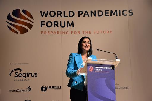 La ministra Carolina Darias, en la inauguración del World Pandemics Forum (WPF) 2021
