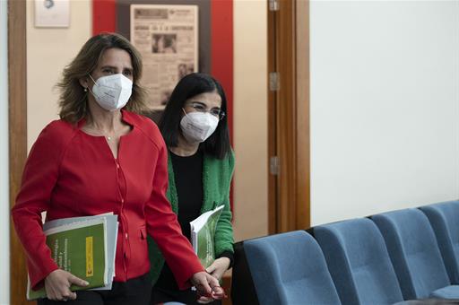 Teresa Ribera y Carolina Darias tras reunión de la Conferencia Sectorial de Medioambiente y el Consejo Interterritorial del SNS