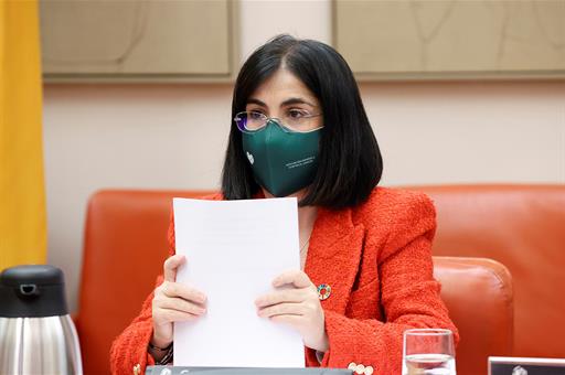 Carolina Darias durante su intervención en la Comisión de Sanidad y Consumo del Congreso de los Diputados