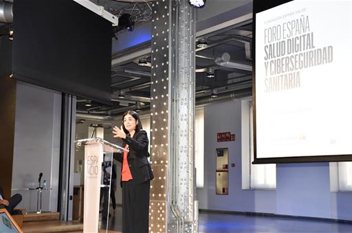 La ministra Carolina Darias durante su intervención en el foro Salud digital y ciberseguridad sanitaria