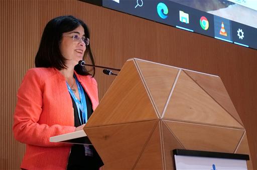 La ministra Carolina Darias durante su intervención ante la Asamblea Mundial de la Salud