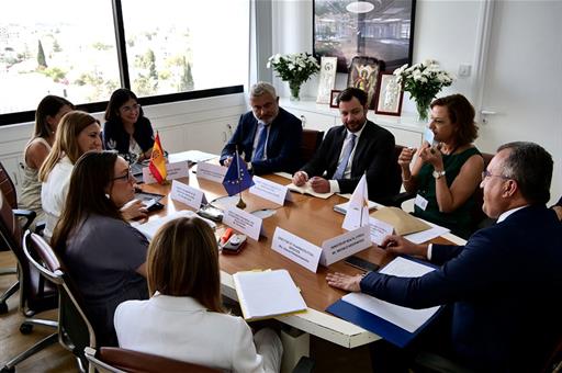 Reunión de la ministra de Sanidad, Carolina Darias, con su homólogo chipriota, Michalis Hadjipantela.