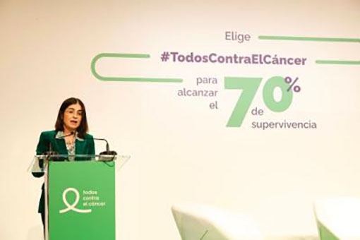 La ministra de Sanidad, Carolina Darias, en el acto de presentación del proyecto 'Todos contra el cáncer'
