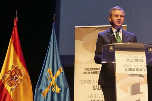 El ministro de Sanidad en funciones, José Miñones, en la clausura de la Reunión de Alto Nivel sobre Salud Mental.