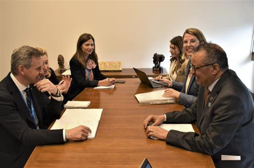 22/05/2023. 76th World Health Assembly. Meeting between the Minister for Health, José Miñones, and the Director-General of the World Health ...