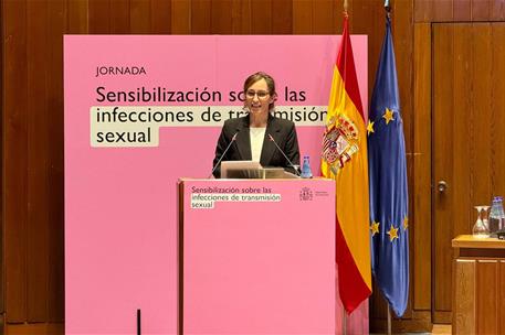 La titular de Sanidad, Mónica García, en el marco de la Jornada de sensibilización celebrada en el Ministerio que dirige