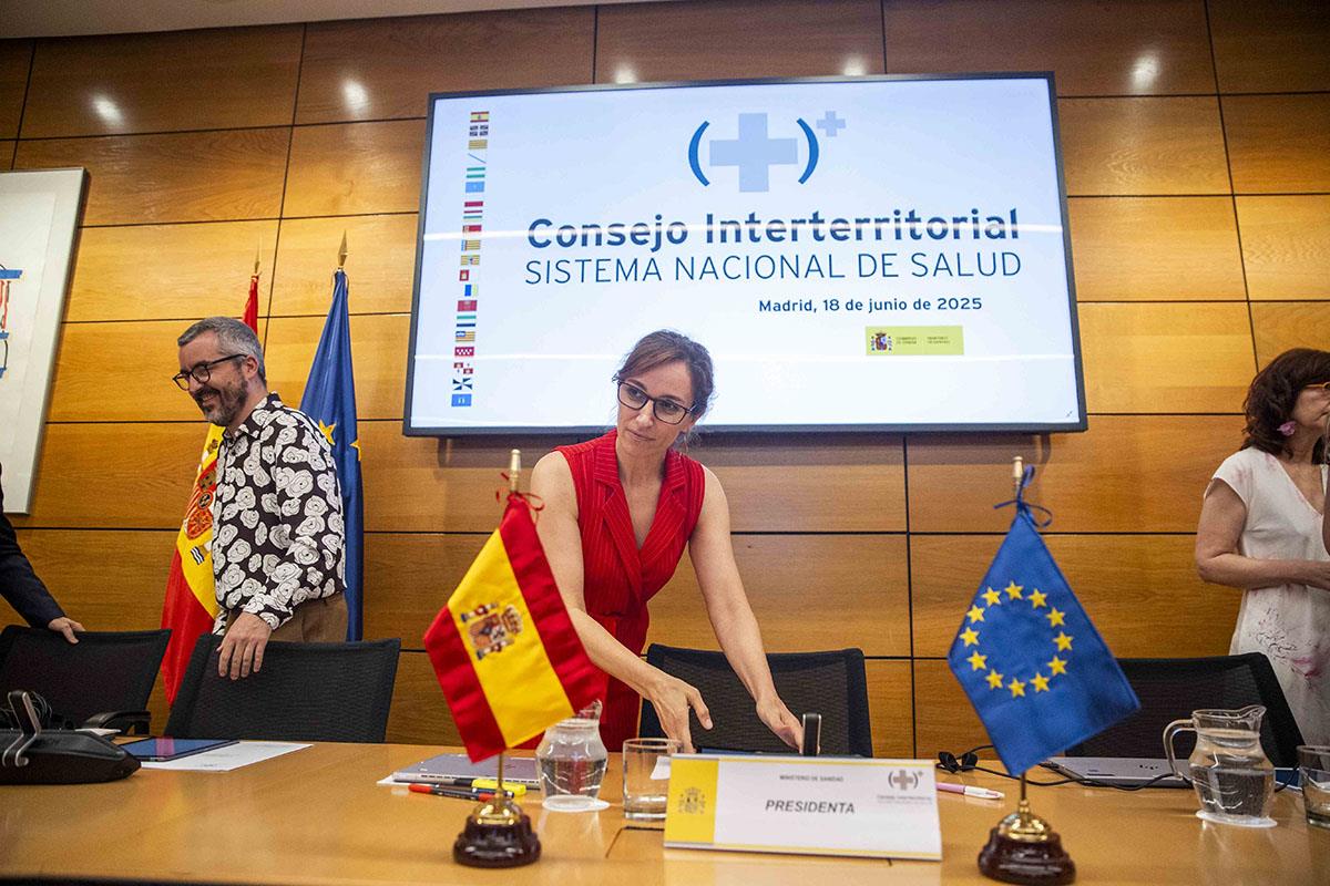 La ministra de Sanidad, Mónica García, durante la reunión del Consejo Interterritorial del Sistema Nacional de Salud