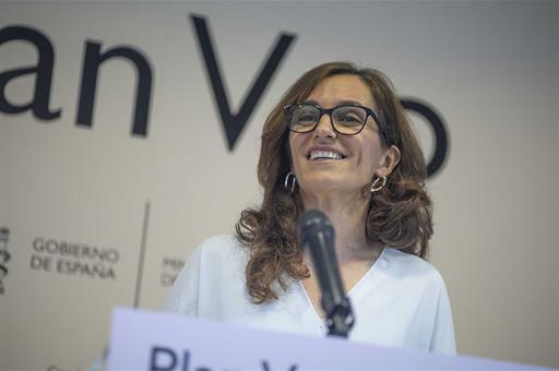 La ministra de Sanidad, Mónica Garcia, en la presentación del balance Plan Veo.