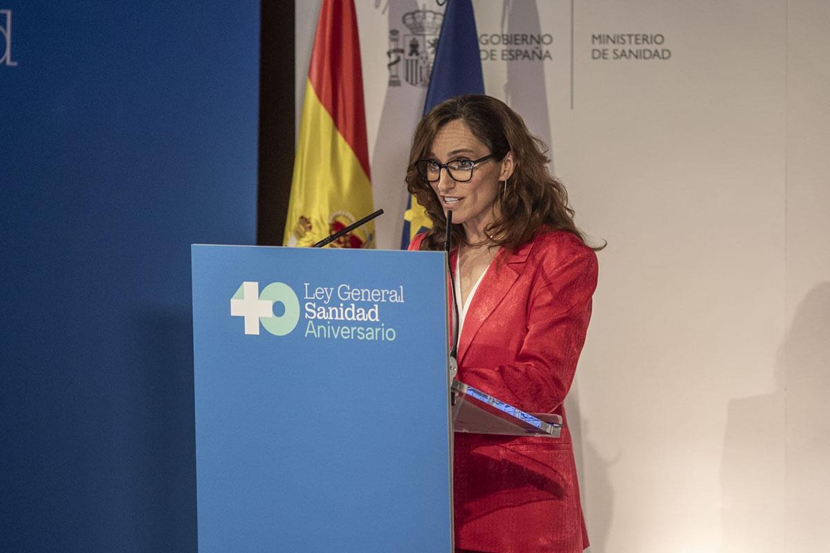 La ministra de Sanidad, Mónica García, durante su intervención en el acto