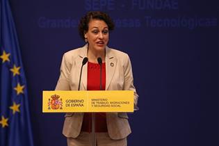 Magdalena Valerio durante su intervención en la presentación del marco de colaboración con las grandes empresas tecnológicas