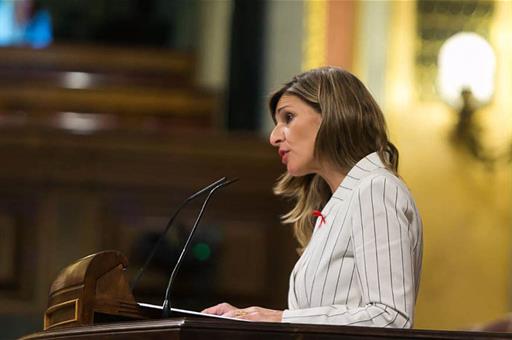 La ministra de Trabajo y Economía Social, Yolanda Díaz, durante su intervención