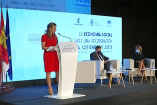 La ministra Yolanda Díaz, durante su intervención