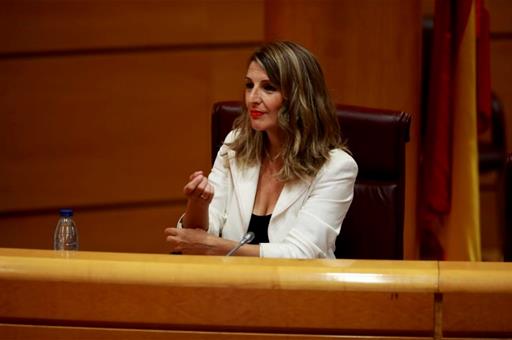 La ministra de Trabajo y Economía Social, Yolanda Díaz, durante su intervención en el Senado