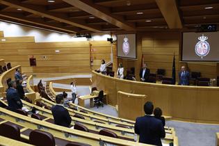 La ministra Yolanda D?az, durante el minuto de silencia en el Senado por las víctimas del COVID-19