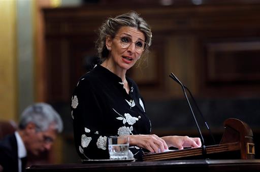 Yolanda Díaz durante su intervención en el Congreso