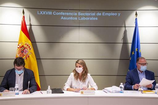 La ministra de Trabajo y Economía Social, Yolanda Díaz, durante Conferencia Sectorial de Empleo y Asuntos Laborales la 