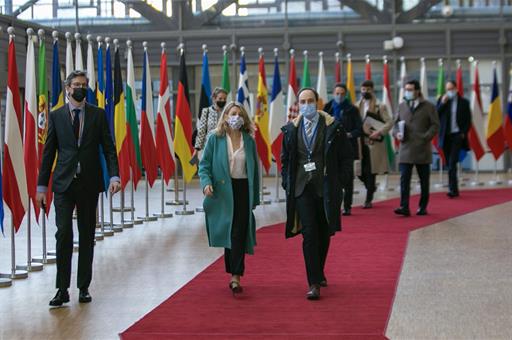 La vicepresidenta Yolanda Díaz, en el Consejo de Empleo, Política Social, Sanidad y Consumidores de la UE