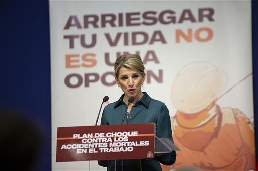 La vicepresidenta Yolanda Díaz, durante su intervención en la presentación del Plan