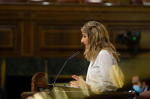 La vicepresidenta segunda, Yolanda Díaz, durante su intervención en el Congreso