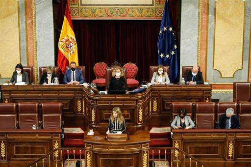 La ministra Yolanda Díaz, durante su intervención en el Congreso de los Diputados