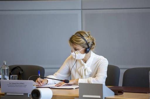 Yolanda Díaz durante su viaje oficial a Bruselas