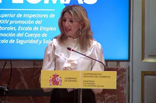 La vicepresidenta segunda del Gobierno y ministra de Trabajo y Economía Social, Yolanda Díaz, durante su intervención en el acto