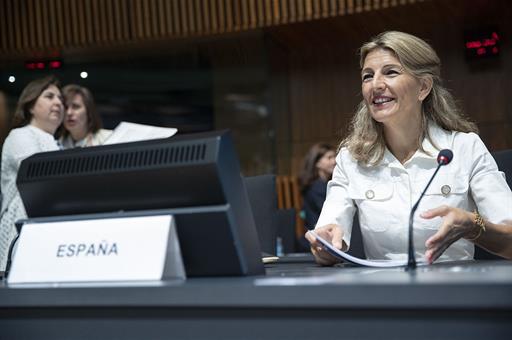 La vicepresidenta segunda del Gobierno, Yolanda Díaz, en la reunión del EPSCO