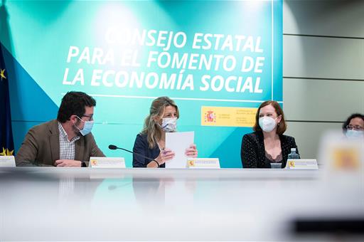 La vicepresidenta segunda, Yolanda Díaz, en el acto de constitución del Consejo Estatal para el Fomento de la Economía Social