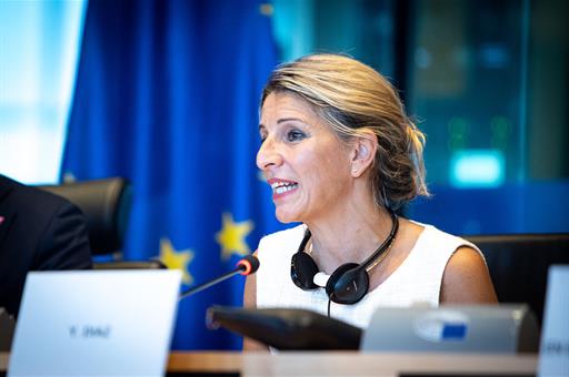 La ministra de Trabajo y Economía Social, Yolanda Díaz, en el Parlamento Europeo