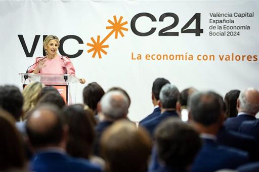 La vicepresidenta segunda y ministra de Trabajo y Economía Social, Yolanda Díaz, durante su intervención