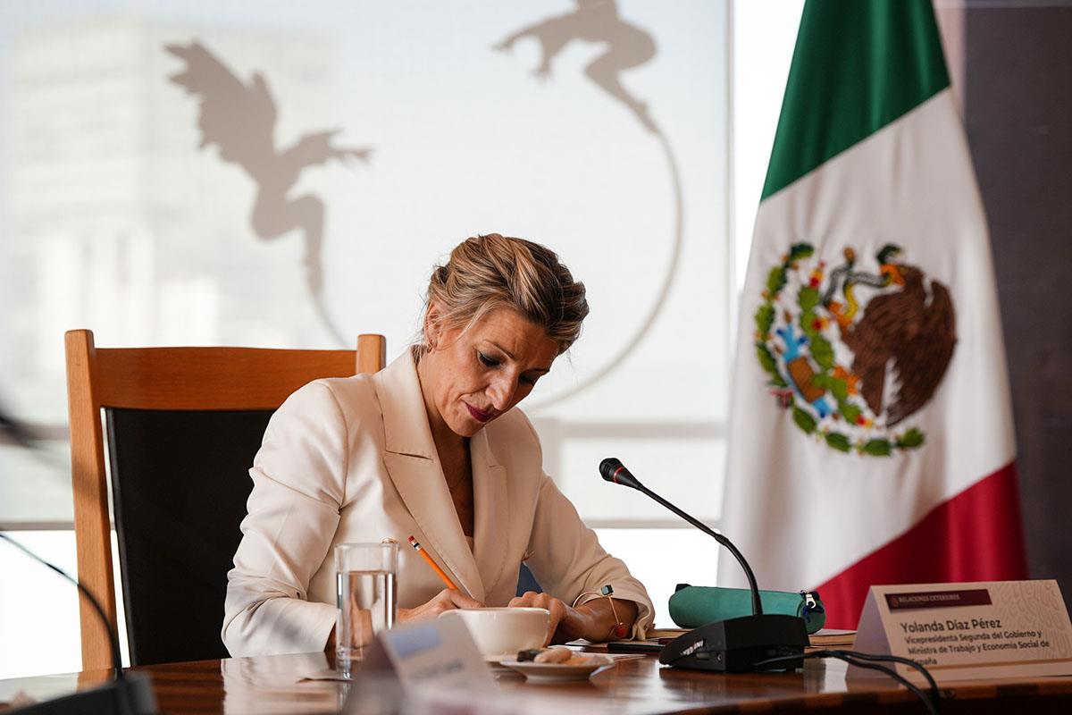 La vicepresidenta segunda y ministra de Trabajo y Economía Social, Yolanda Díaz, durante su visita a México