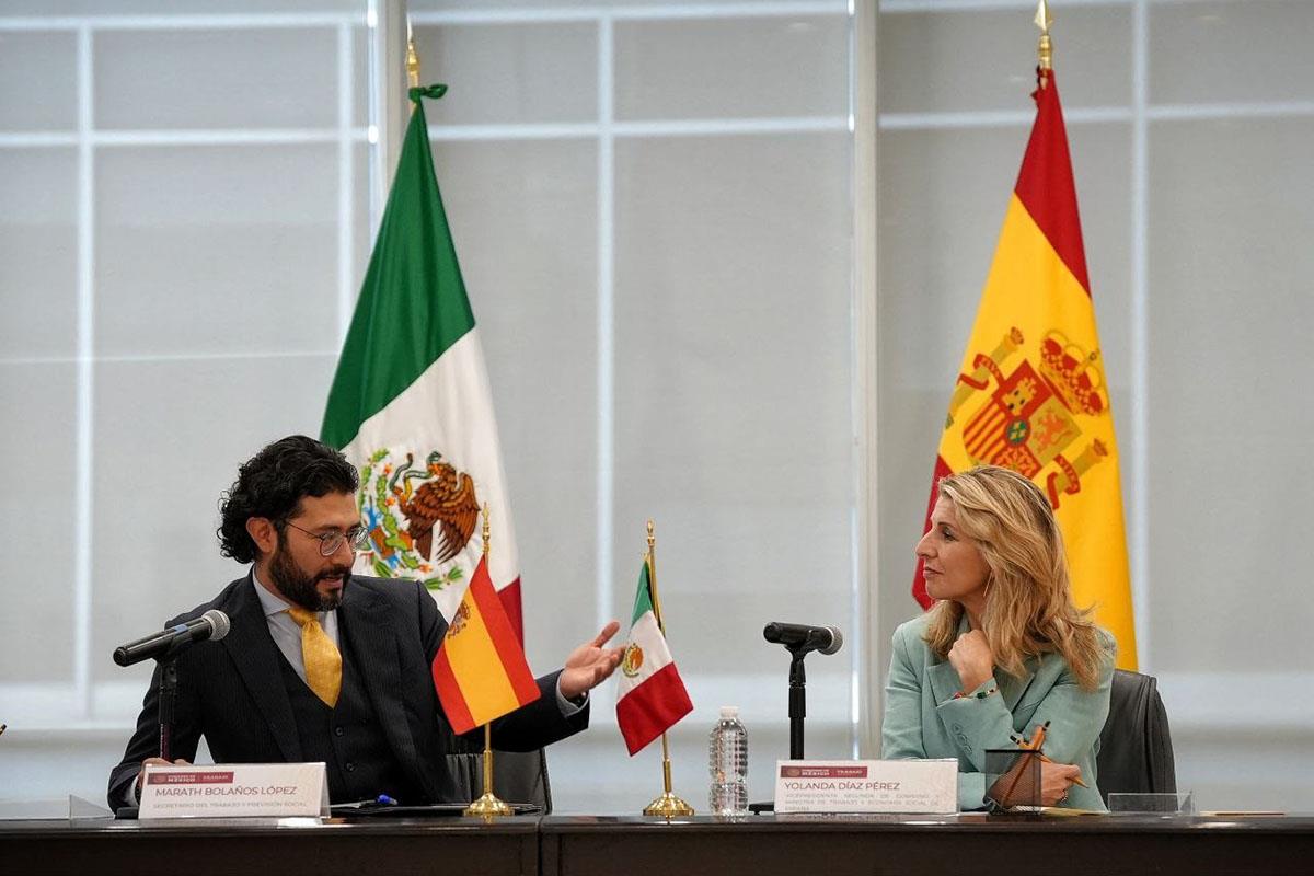 31/01/2024. Yolanda Díaz con su homólogo mexicano, el Secretario del Trabajo y Previsión Social Marath Baruch Bolaños.. La vicepresidenta se...